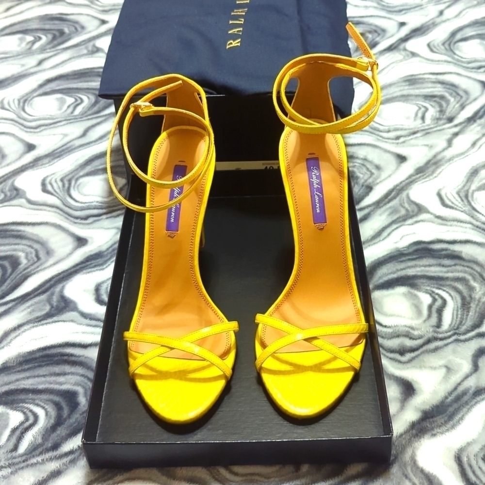 Ralph Lauren Purple Label ARDELISA-SN-HES canry yellow Women's Heels. Size 40B. - Picture 1 of 14
